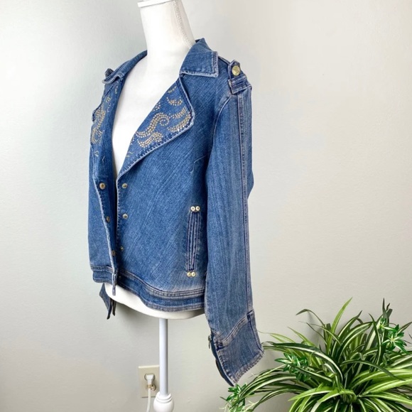 Plus Size 1X Jean Jacket Vintage Bling Zippers Crest Jeans - Picture 8 of 12
